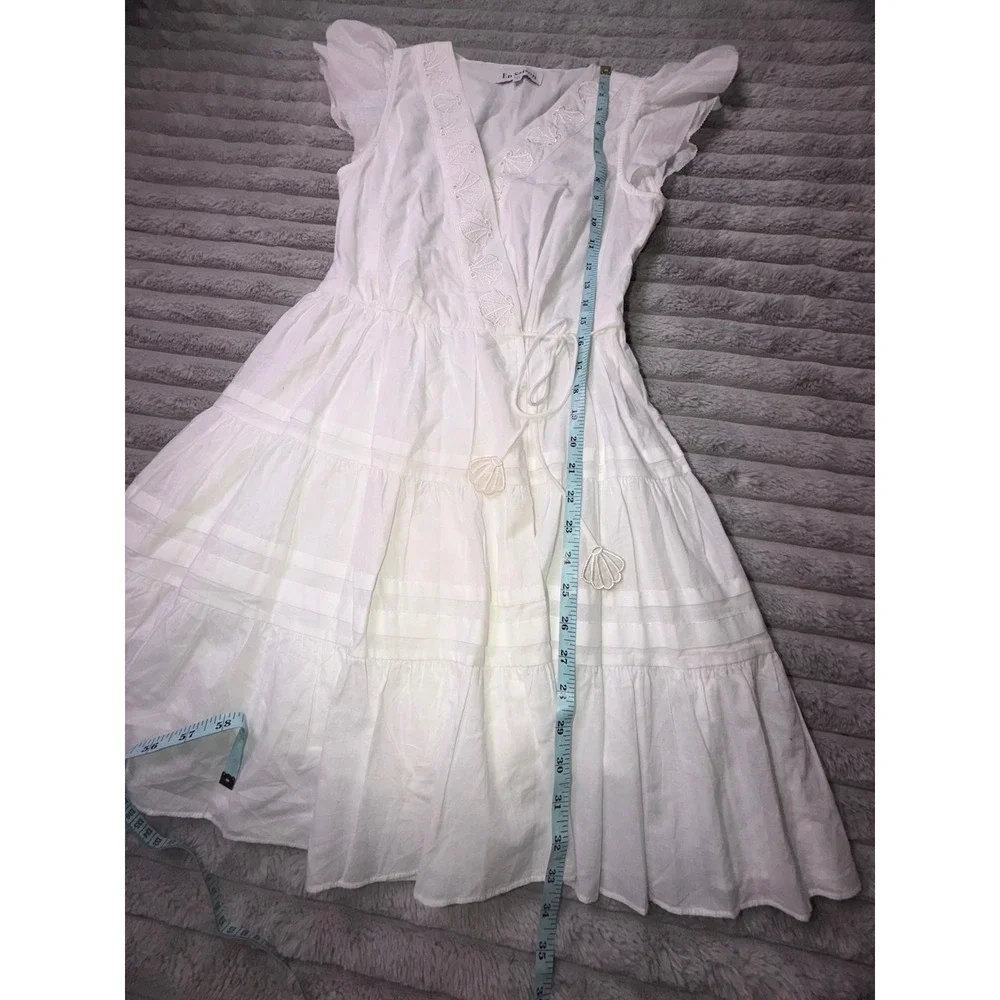 En Saison‎ Womens XS White Shell Ruffle Poplin Wrap Dress Coastal Summer Beach
